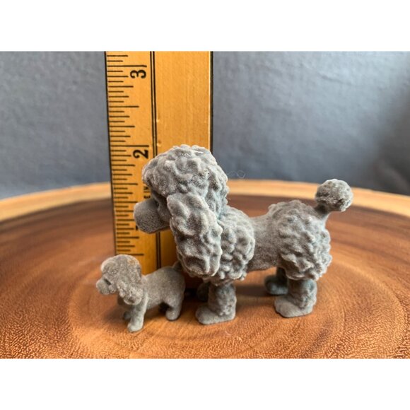 Vintage Flocked Poodle Dog Figurine Set - Gray - 2" & 1" - Picture 6 of 7